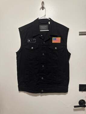 Signature by Levi Strauss & Co. Black Denim Biker Vest with American Skull Patch
